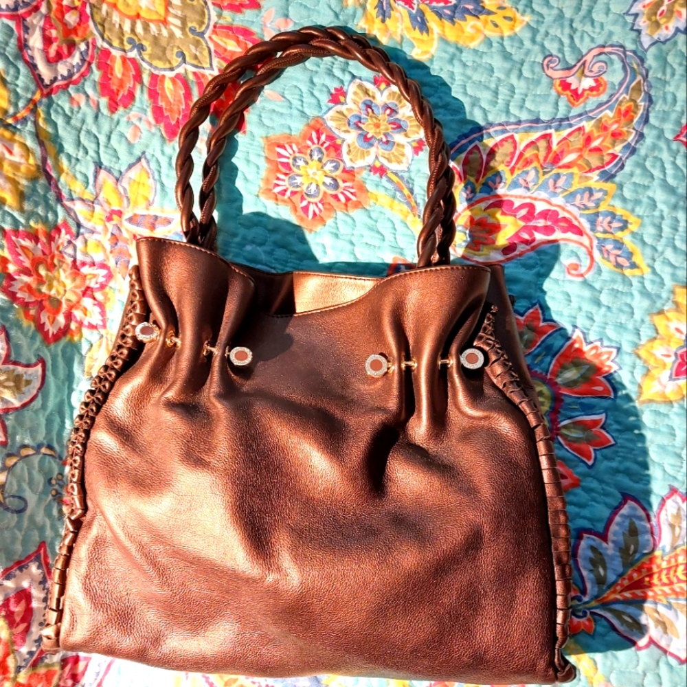 BVLGARI Twistino / Metallic Brown Tote / Made in Italy